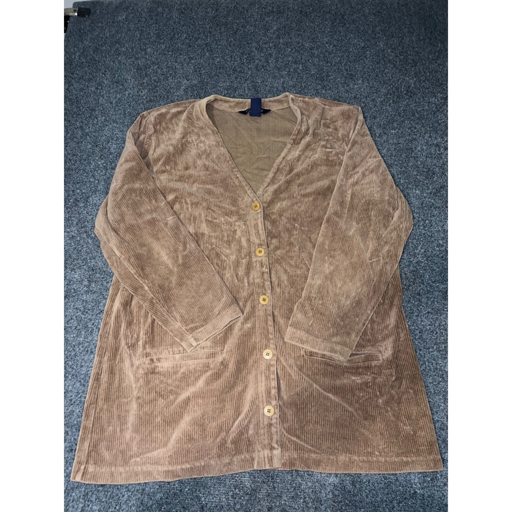Lands End Womens 1X Brown Corduroy Button Down Cardigan V-Neck Pockets